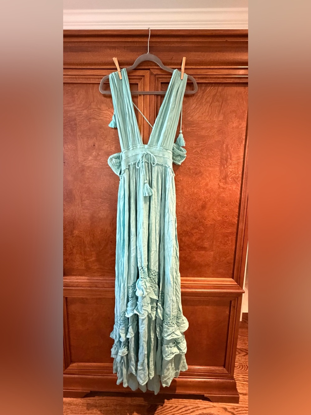 Free People Seafoam Green Ruffled Maxi Dress
